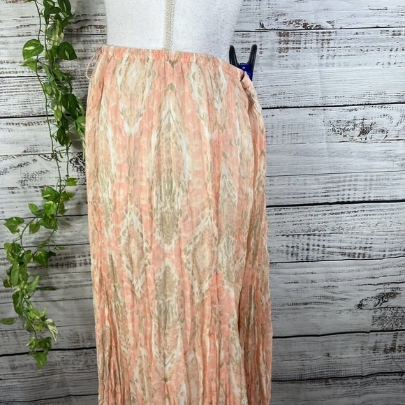 Ruby Rd. Skirt 14 Petite Peach Gray Sheer Pleated Tassels Boho Modest Wedding - Picture 8 of 12